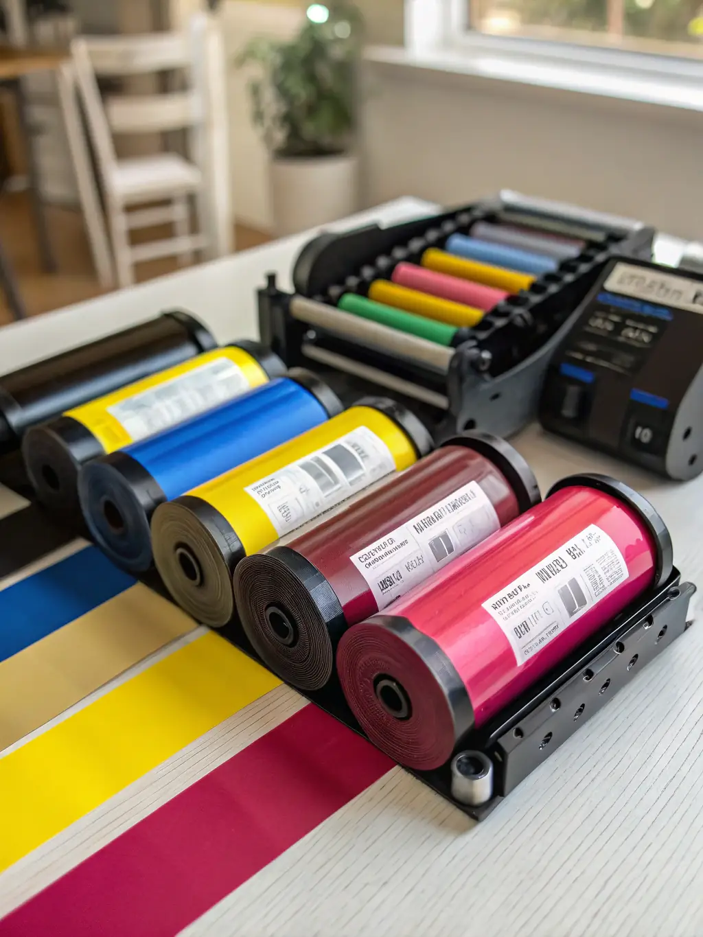 An image showing various types of ink cartridges and toner supplies neatly organized on a shelf, emphasizing the availability of different options for various printer models.